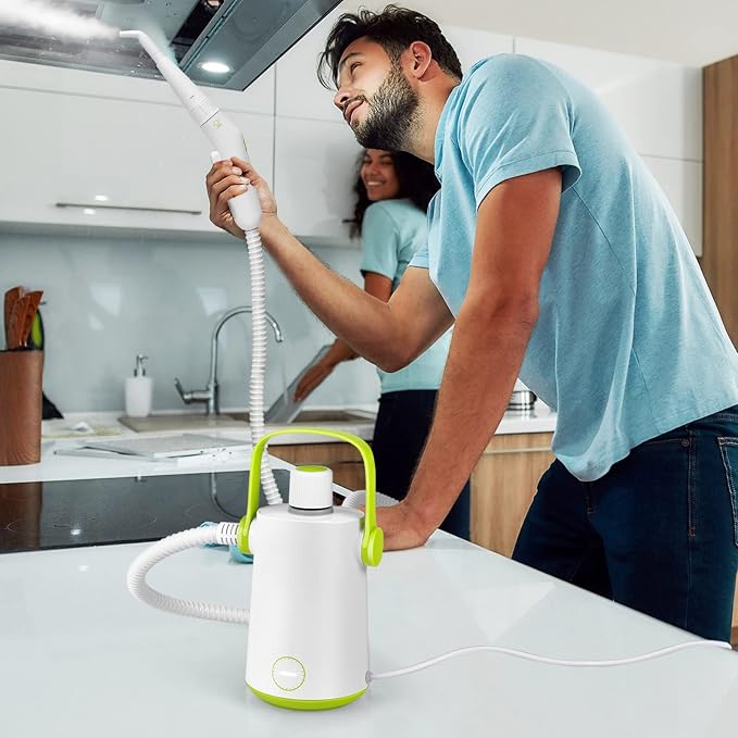 LDAILY Handheld Steam Cleaner, 1000W Portable Pressurized Steamer, Multipurpose Steam Cleaning Machine for Kitchen, Garment, Floor, Window, 300ml (10.2oz) Water Tank, 10 Accessories Included, Portable Heavy Duty Steamer (Green)