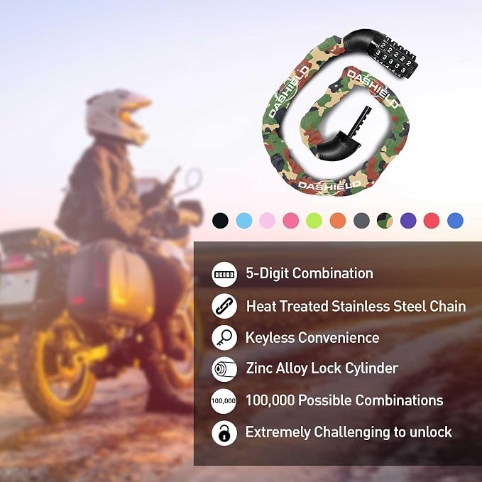 Bike Chain Lock Security 5 Digit Resettable Combination, 38.6 inches Heavy Duty Anti Theft Lock Chain for Bicycle, Motocycle, Scooter, Gate, Fence (Camo, 3.2ft)