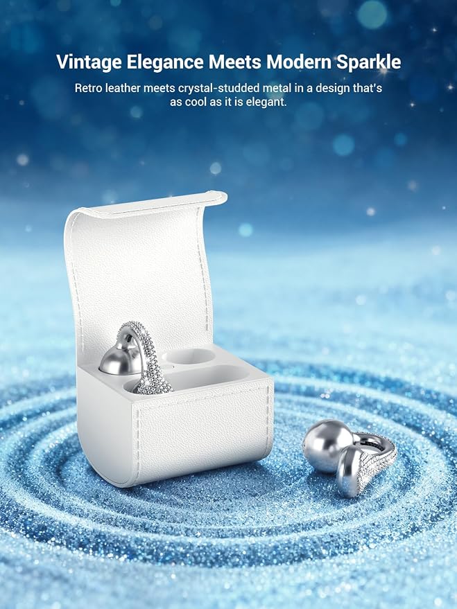 JewelPods C01 Pro Open Ear Headphones, Luxury Jewelry Wireless Earbuds, SLV | Clip-On Wireless Bluetooth Earbuds Secure, Lightweight, Premium Audio-Water Resistant-Up to 72 hrs Play,Gift for Her