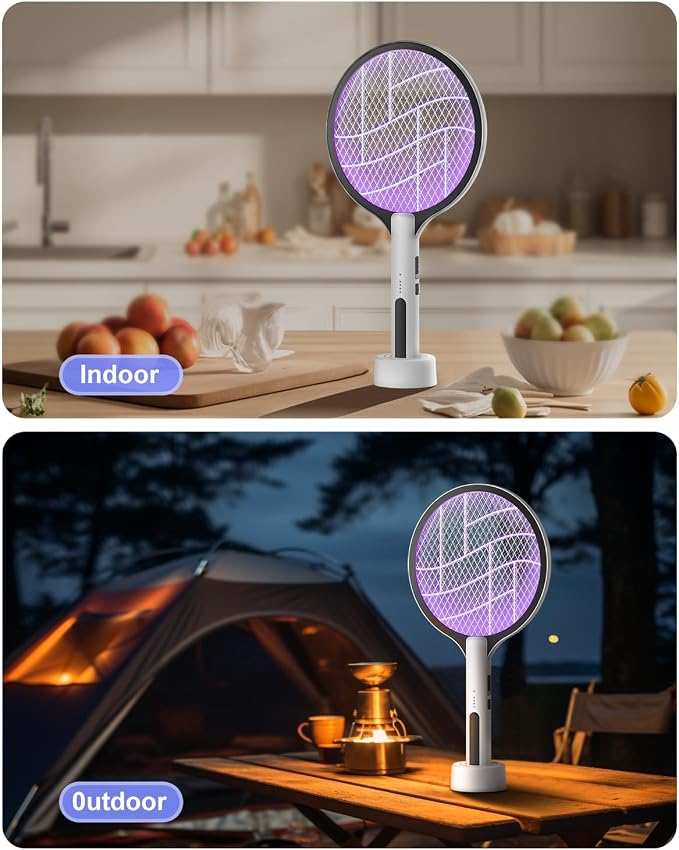 2PACK Electric Fly Swatter 4500V Bug Zapper Racket, 2 in 1 Handheld Fly Zapper & Purple Mosquito Killer Rechargeable and 3-Layer Safety for Indoor Home Office Backyard Patio Camping
