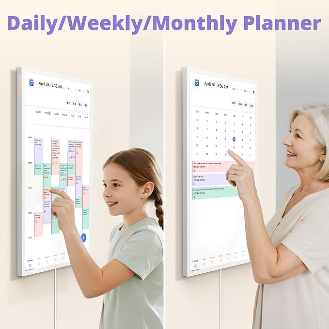 Digital Calendar 32 Inch Touch Screen, Electronic Wall & Desk Calendar Chore Chart for Monthly/Weekly Family Planner and Rewards, 1080P Interactive Display Smart Calendar for Home Organization - White