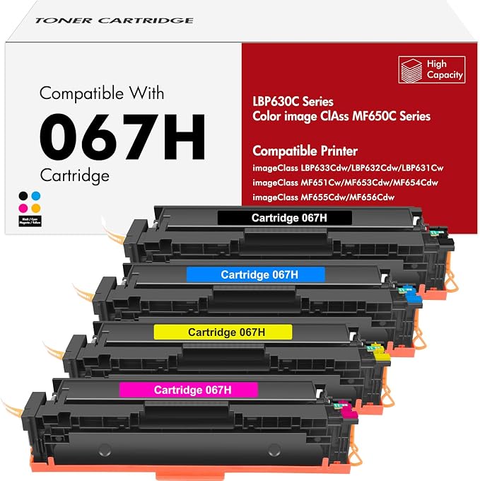 067H 067 Toner Cartridge Set MF650C MF654Cdw MF656Cdw Compatible for Canon 067 Color ImageCLASS LBP632Cdw MF653Cdw LBP633Cdw MF652Cdw LBP630C MF651Cw LBP631Cw MF655Cdw Printer High Yield 4 Pack Ink