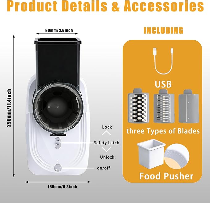 Cordless Electric Vegetable Slicer Chopper & Cheese Grater - Rechargeable Portable Salad Maker, Battery-Powered Electric Food Slicer for Home Kitchen Cucumber Carrots Cabbage