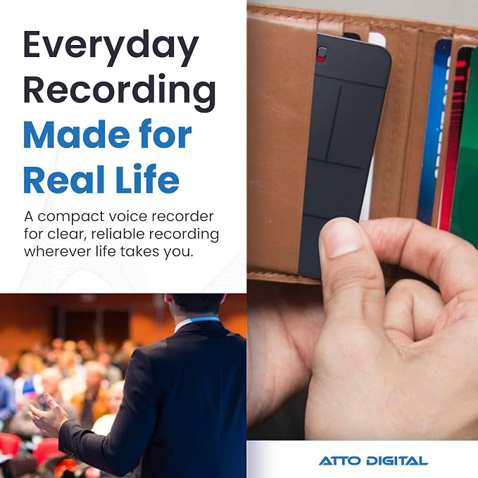 aTTo Digital AI Voice Recorder – AI Transcription, Multiple Languages & Noise Cancellation – 64GB Memory, 500 Hours Recording & 30-Hour Battery – Portable, Compact Design for Professionals & Students