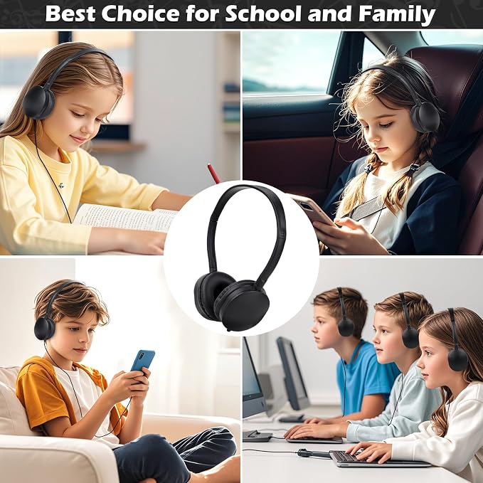 Kids Headphones Bulk 25 Pack for Classroom School,Wholesale Earphones Class Set for Students Teens Children Adult 3.5mm Jack (Black)