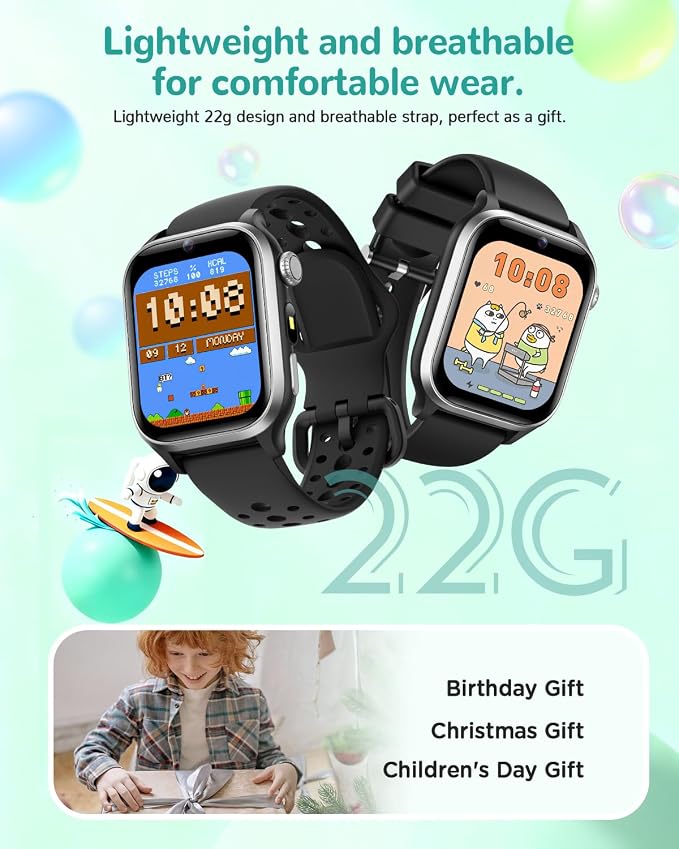 Kids Smart Watch, No App or Phone Needed, Fitness Tracker Watch, Heart Rate, Workout Tracker, IP68 Waterproof, Sleep Monitor, Puzzle Games for Boys Girls Ages 4-12, Black