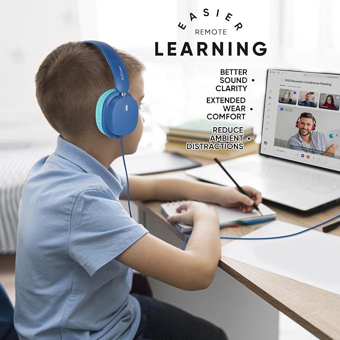 Kids Headphones Bulk 5 Pack for School, HD Mic Stereo Sound Over-Ear Headphones for Classroom, Comfortable Fit, Foldable, 3.5mm Jack Wired Headphones for kids ipad Tablets Computer Travel, Colorful