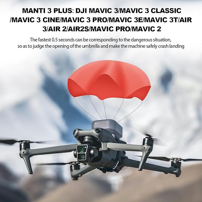 Manti 3 Plus UAV Flight Safety Guard, 2024 Upgraded Big Auto Umbrella, Drone Parachute for DJI Mavic 3/Mavic 3 Classic/Mavic 3 Cine/Mavic 3 Pro/Mavic 3E/Mavic 3T/Air 3/Air 2/Air2s/Mavic Pro/Mavic 2, Quick Reaction, General perpose