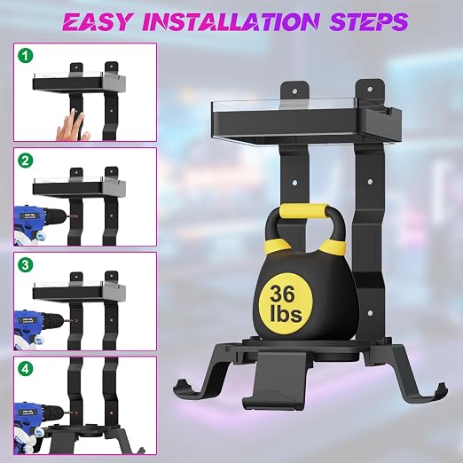Wall Mount for Xbox Series X/S-Wall Mount Kit with 2 Controller Holder &1 Headset Stand & RGB Light, Xbox series X/S Wall Mounted Bracket Shelf Stand- Safely Organize Your Xbox X/S Series Accessories