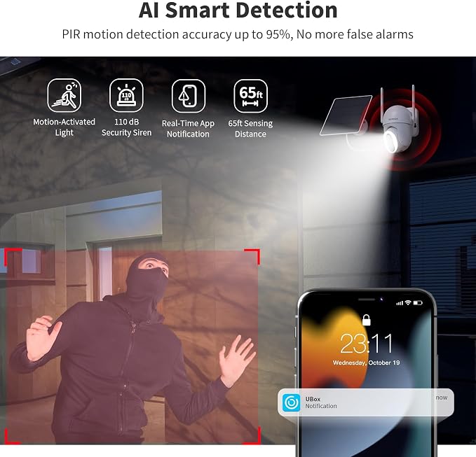 SEHMUA Solar Security Cameras Wireless Outdoor with 500-Lumen Super-Bright LEDs Spotlights, 2K 360° View Outdoor Camera Wireless, Color Night Vision, PIR Motion Detection,2-Way Audio