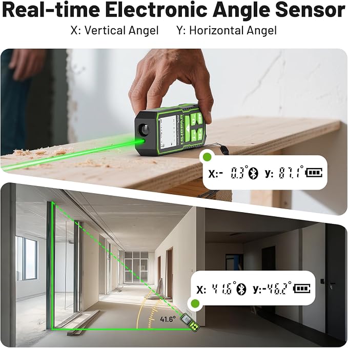 Huepar 330Ft Green Laser Measuring Tool with APP Control, 5 Years Warranty, Rechargeable Bluetooth Distance Meter, ±1/16" High Accuracy, Angle Sensor, Multiple Modes, IP54, for Home & Construction