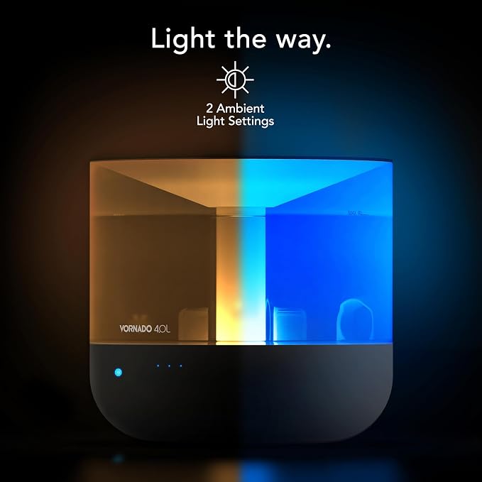 Vornado MISTIC 4 Whole Room Ultrasonic Humidifier, Top-Fill, Aromatherapy, 1-Gallon Tank, 3 Mist Settings, Ambient Lighting, Whisper-Quiet, Included Scent Pads, Air Humidifier for Kids and Home