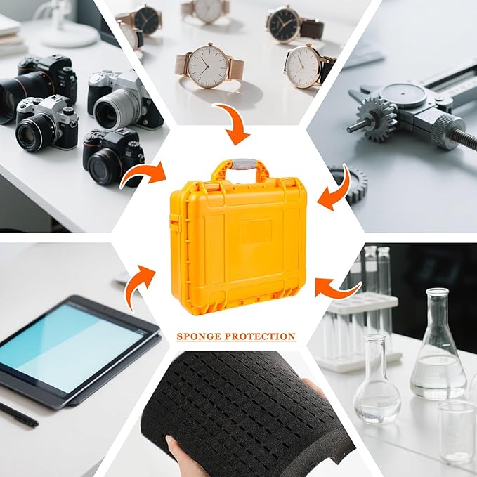 Relaxweex 1 Pcs Waterproof Hard Case with DIY Customizable Foam Insert Portable Protective Case with Knife for Camera Drones Equipments Tools Test Instruments(Orange,8.5 x 6.5 x 3.7 Inch)