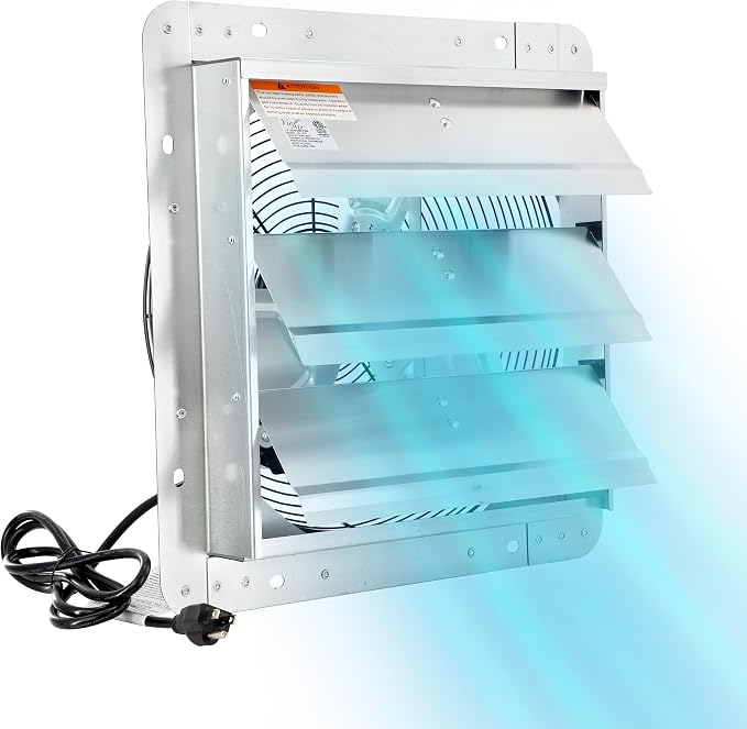 Vie Air Shutter Exhaust Fan with Power Cord – High-Performance Ventilation for Indoor/Outdoor Spaces, Energy-Efficient Cooling - Vent fan for Commercial, Greenhouse, Attic, Shed & Shop (14 Inch)