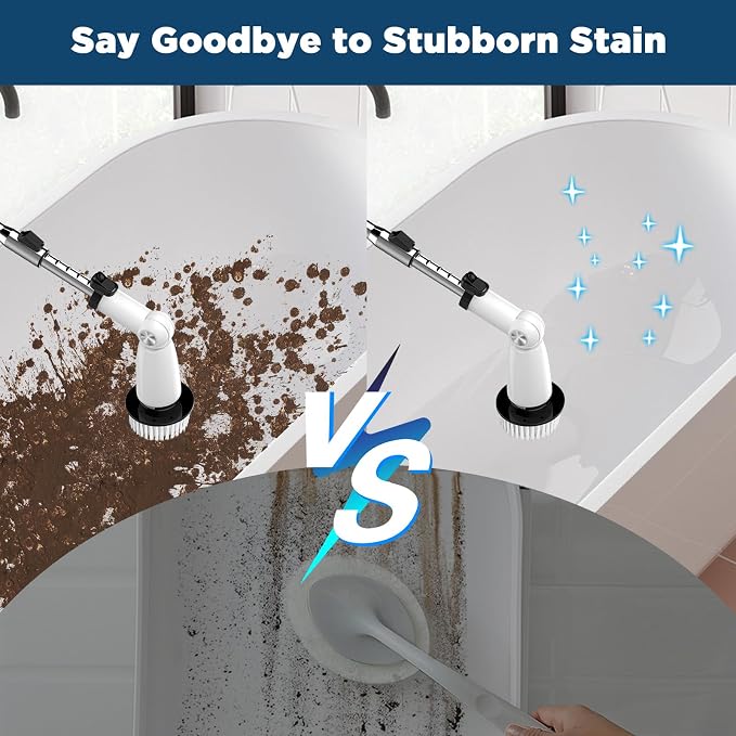 Electric Spin Scrubber, Upgraded Bathroom Cleaner, Power Shower Cleaning Brush with Extendable Handle & 4 Brush Heads, Dual Speed & USB-C Charging, Shower Scrubber for Bathtub, Tile, and Floor