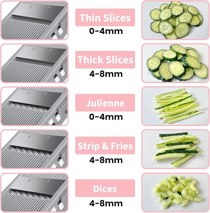 Jonscook Safe Mandoline Food Slicer for Kitchen - Vegetable Chopper With Adjustable Thickness, Multifunctional Veggie Chopper Vegetable Cutter Slicer Dicer For Onion Potato Tomato - Pink