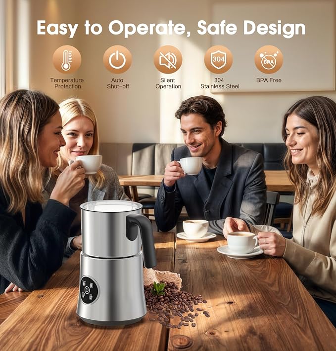 Milk Frother and Steamer, Detachable Electric Milk Frother, 30.44Oz./900ML Capacity, Automatic Warm and Cold Foam Maker, Hot Chocolate Maker