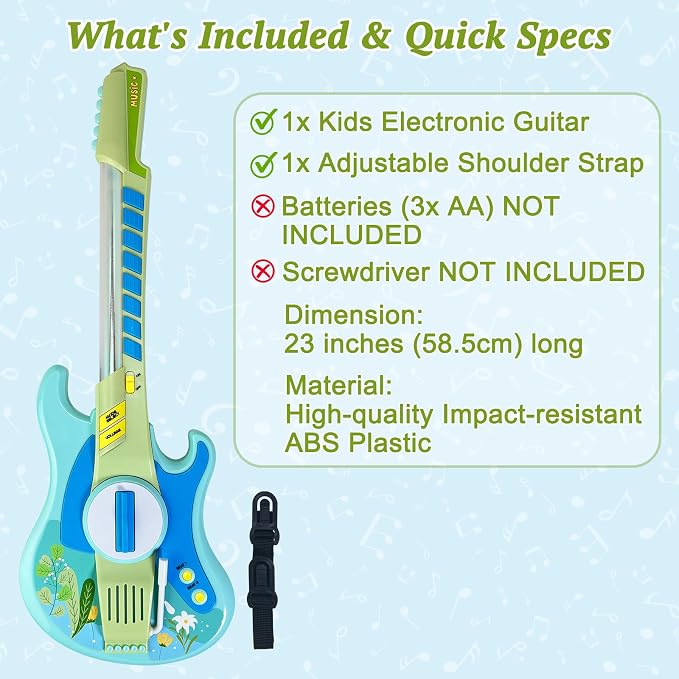 Sealive Kids Electric Guitar Toy for Toddlers 3-5, 23 Inch Childrens Guitar | with Strap for Play Guitar, Pretend Concerts, Stage Performance, with Strumming Bar, Tremolo Bar, Light Up Music, Blue