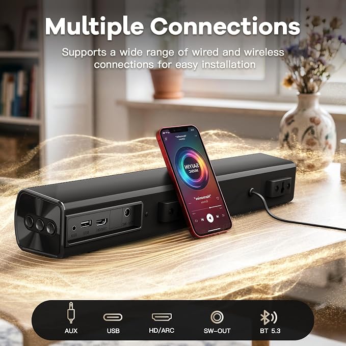 Sound Bar for Smart TV, Karaoke Sound Bar with Wireless Microphones, 2.1CH Soundbar with Subwoofer, BT 5.3 Surround Sound System for TV, Home Theater Soundbar Speakers with Bluetooth/ARC/AUX for Party