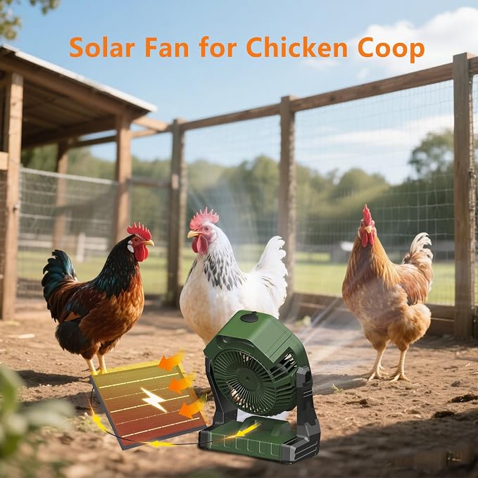 Ausic 10W Solar Fan with Mister, Misting Camping Fan with Solar Panel, Portable Outdoor Fans, 8 Inch Battery Operated Rechargeable Cooling Fans with Water Spray for Travel/Beach/Chicken Coop