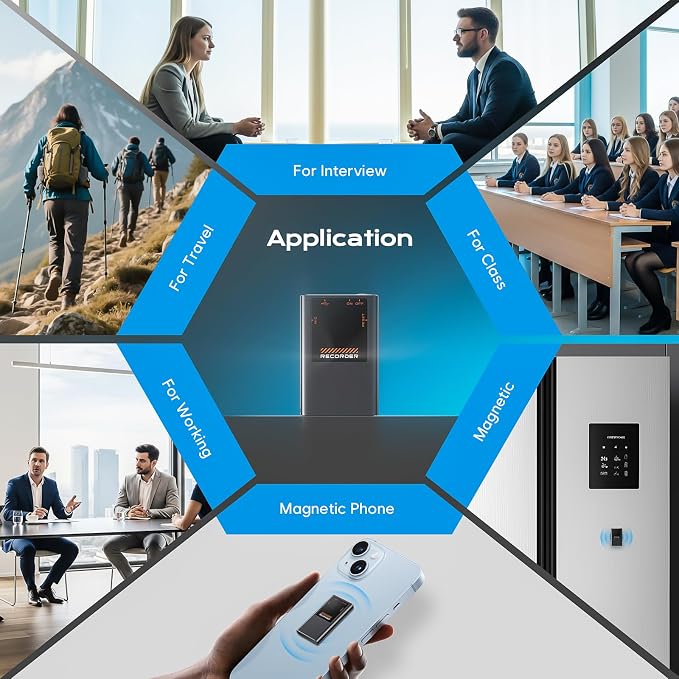 128GB(9600Hrs) Magnetic Voice Activated Recorder, Digital Voice Recorder with DSP 5.0-AI Noise Reduction for Lectures Meeting, Smart Tape Dictaphone Recording Device, Playback, Classes, Interviews