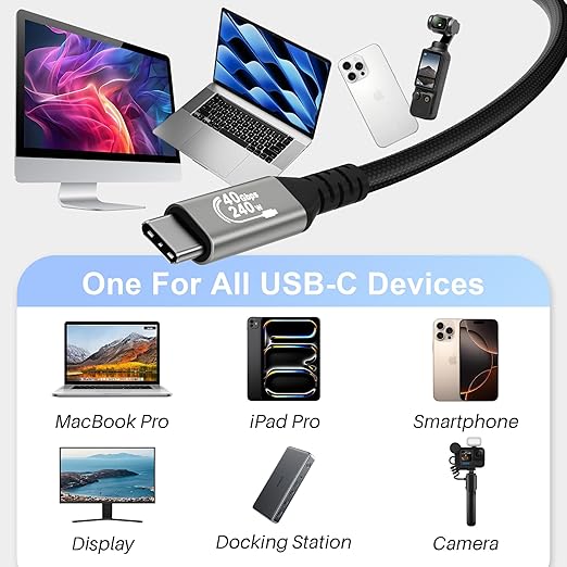 USB 4 Extension Cable 3FT, Coaxial Cable, USB C Male to Female Cable, 40Gbps, 8K/5K@60Hz, 240W, Compatible for MacBook, SSD, iPhone 17/16/15 Series, Thunderbolt 5/4/3, S24, XPS, Surface Pro, Coaxial