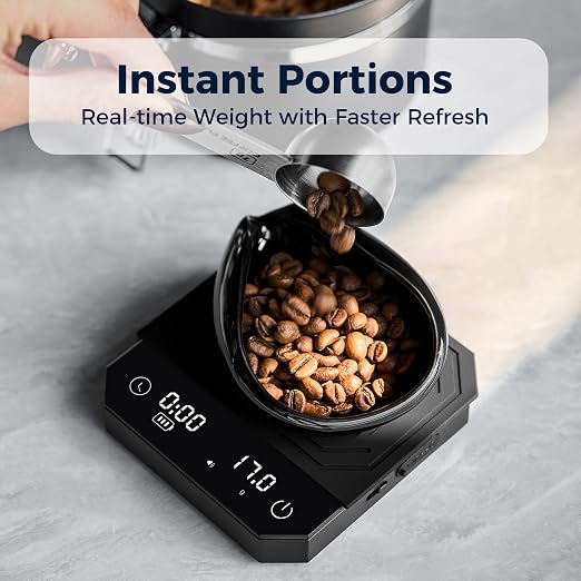 Mini Digital Coffee Scale with Timer, 2kg/0.1g High Precision for Espresso and Pour-Over Coffee, Type-C Rechargeable Espresso Scale with Tare Function & Silicone Pad, Black