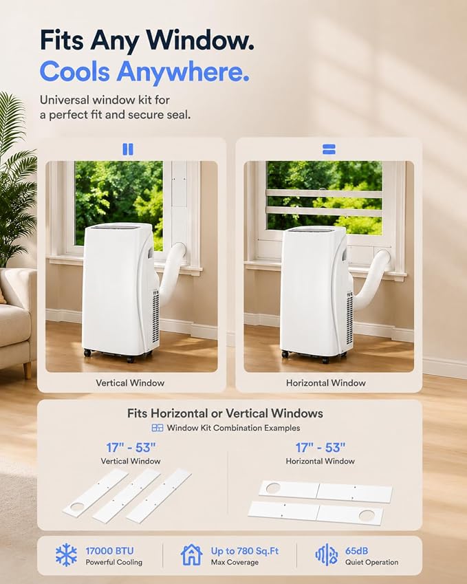 Coolblus Portable Air Conditioner 17000 BTU, WiFi Smart AC Unit for Rooms Up to 780 Sq.Ft, 3-in-1 Portable Air Conditioner with Cooling, Remote Control, Auto Swing, White-17000BTU-WIFI
