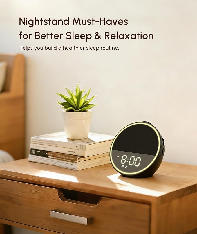 Sound Machine - Alarm Clock White Noise Sound Machine for Sleep, Night Light, 30 Soothing Sounds, 10 Gentle Alarms, Sleep Timer, Screen-Free Sleep Routine for Adults, Travel, Nightstand(Black)