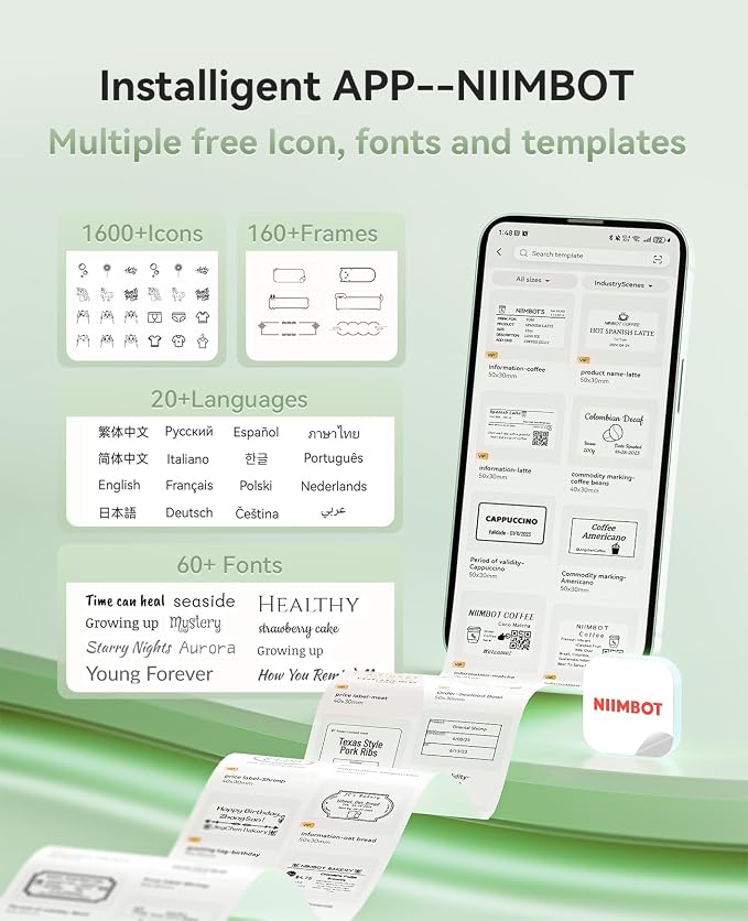 NIIMBOT B21 Pro Label Maker, 300DPI HD Label Printer, Ideal for Notes,Photos, Study Graphics, Memo Maker,50x30mm Label(Pine Green)
