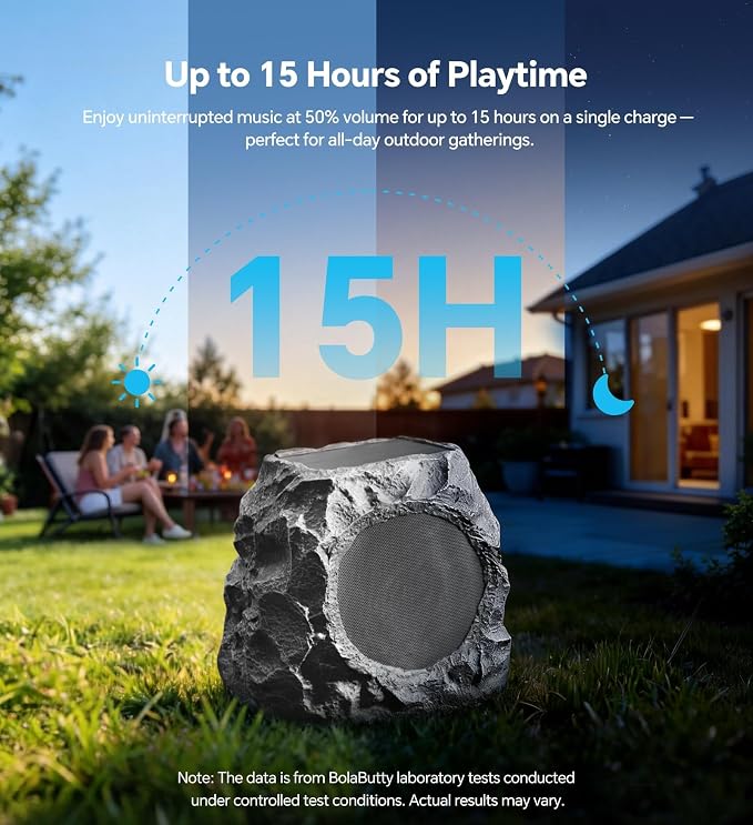 Upgraded Outdoor Rock Speaker 60W Deep Bass Multi-Sync up to 100Pcs, Remote Control, IPX7 Waterproof Solar-Powered Bluetooth Speaker Perfect for Pool, Garden, Patio, Ideal for Music Lovers - 2 Packs