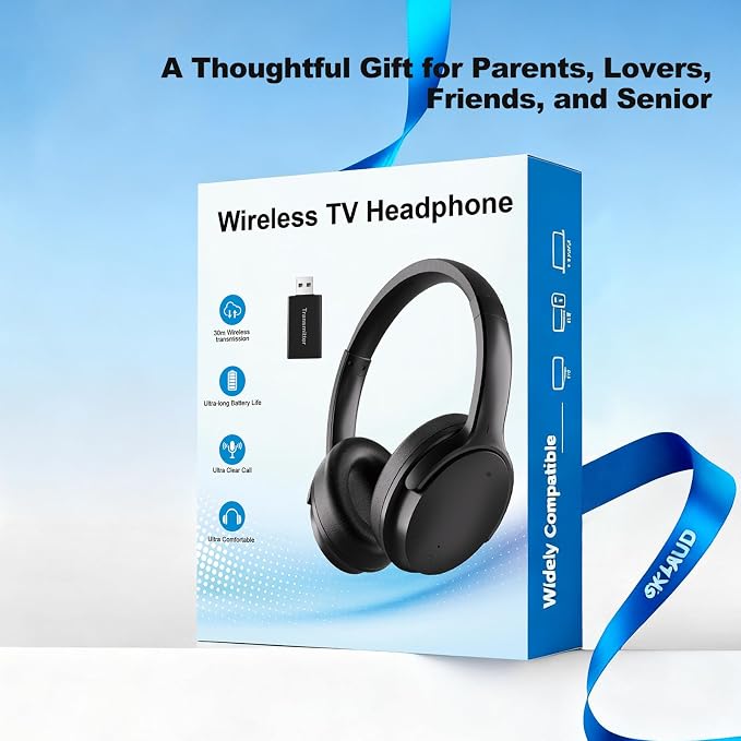 Wireless Headphones for TV, TV Headphones Wireless for Seniors with USB Transmitter,Over Ear TV Headphones, Plug & Play, No Audio Delay, 20+ Hours