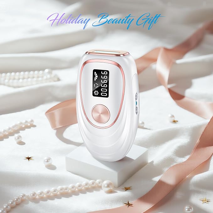 IPL Laser Hair Removal Device for Women & Men - Home 45°F Ice-Cooling Contact for Painless & Long-Lasting Results, 86% Hair Reduction in 3 Weeks for Full Body & Bikini Line, Off White