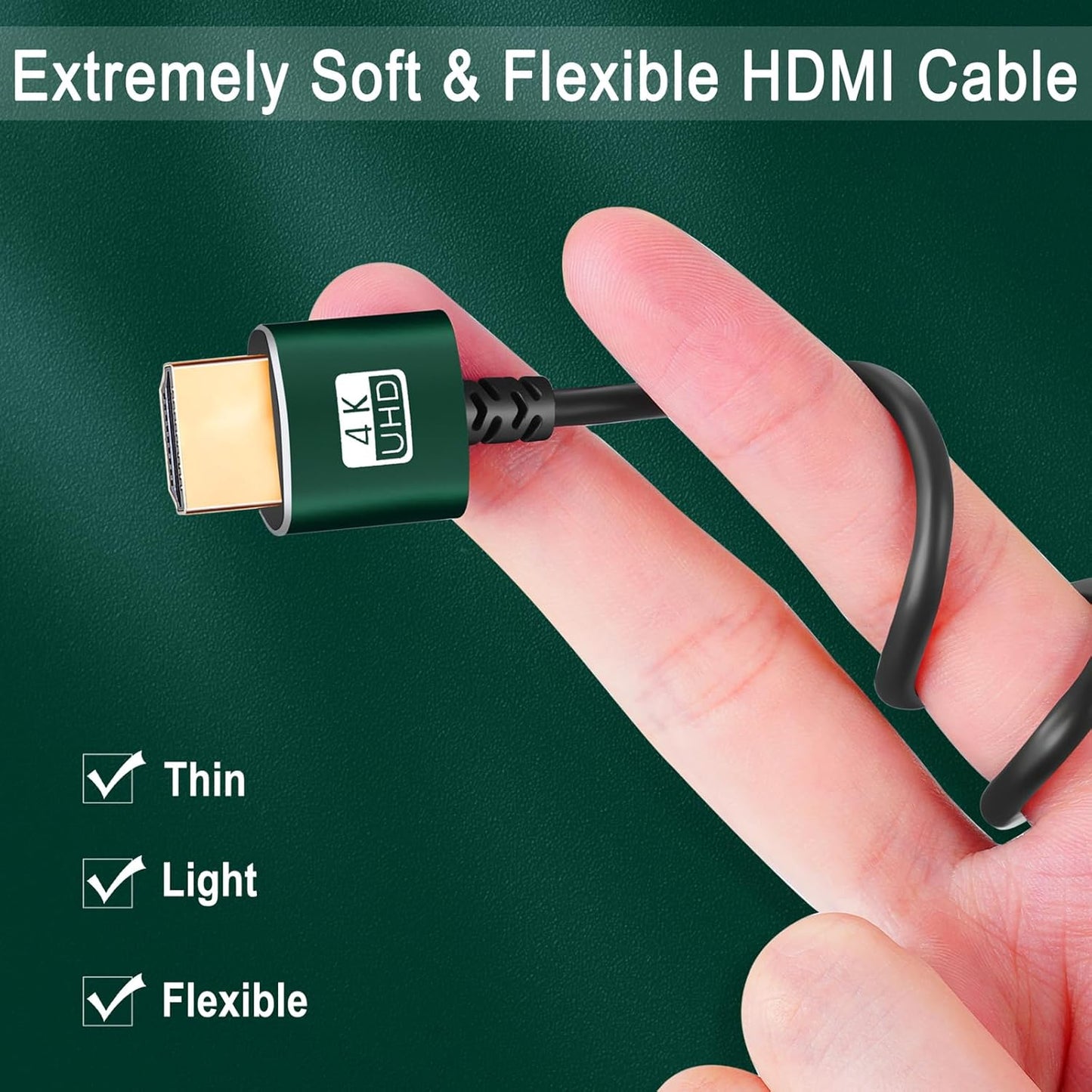 Slim HDMI Cables 25FT, Ultra Soft & Thin HDMI to HDMI Cord, Extreme Flexible & Skinny HDMI Wire Supports High Speed 4K@60Hz 18gbps 2160p 1080p