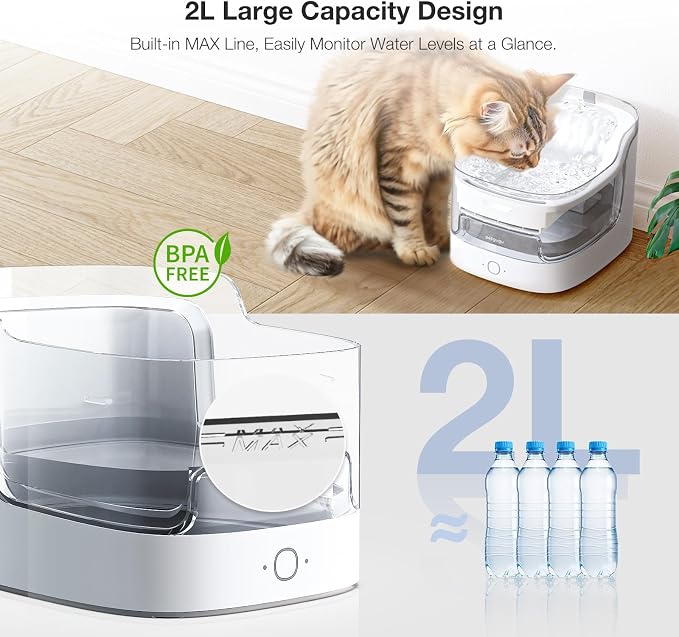 PETGUGU Cat Water Fountain with App Monitoring, Ultra-Quiet Automatic Pet Water Dispenser, Wireless Pump, 8-Layer Filtration BPA-Free, WiFi Cat Drinking Fountain for Cats and Dogs (2.4G Only)