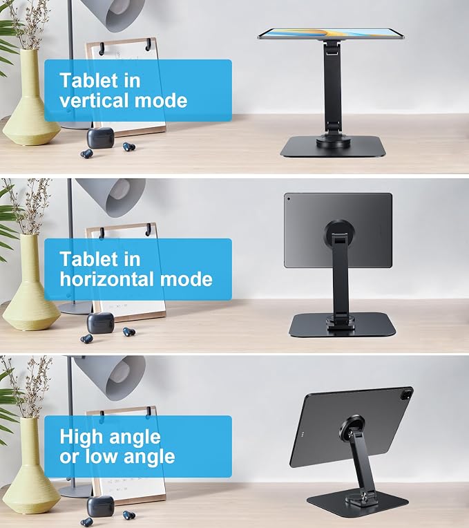 Adjustable Magnetic Stand Holder for 10-18.5 Inch Small Portable Monitor Tablet, Aluminum Alloy Foldable Arm Swivel Desk POS Stand Mount for iPad Air Mini Pro 12.9 13, Samsung Galaxy Tabs