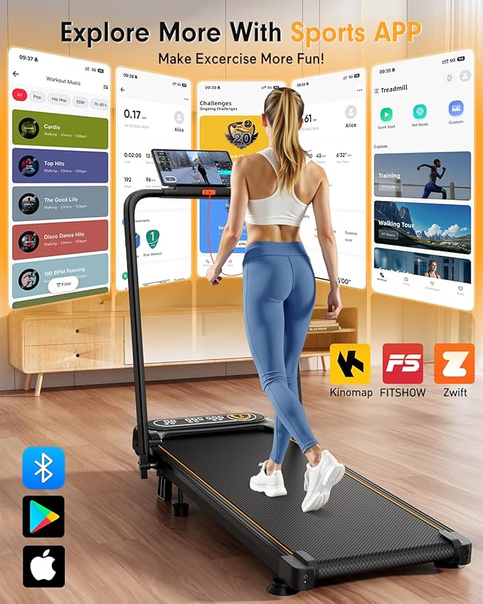 Foldable Treadmill with 10% Incline, Upgrade 3.5HP Low Noise Walking Pad Treadmill with Handle Bar, Trisomy 4 in 1 Portable Under Desk Treadmills for Home/Office, 350Lbs Capacity, APP & Remote Control