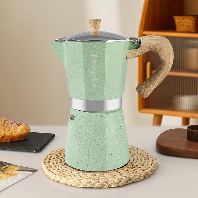 Mongdio Stovetop Espresso Maker Moka Pot, Cuban Coffee Maker Stove top coffee maker Moka Italian Espresso Greca Coffee Maker Brewer Percolator, 12 Espresso Cups, 20 oz - Green