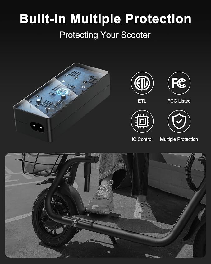 VHBW 42V Compatible with Phantomgogo Electric Scooter R1 Charger, Smart Safety Protection, Fast Charging, LED Indicator, Portable Power Adapter Replacement