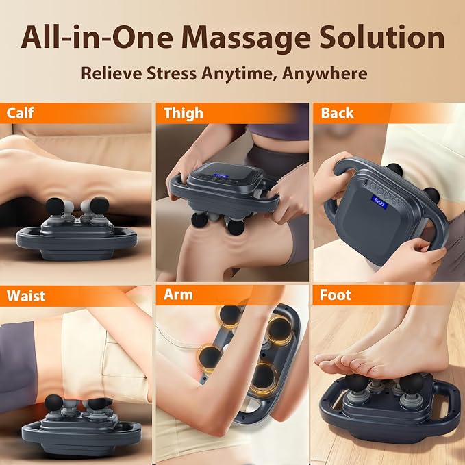 Massage Gun, Deep Tissue Percussion Massager with 9 Intensity Levels for Neck, Back, Shoulders, Legs Pain Relief & Recovery in Office, Family and Traveling (8 Head Massage Gun)