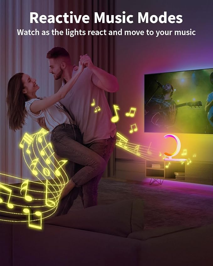 4 in 1 Bluetooth Speaker Night Light with Wireless Charger, Atmosphere Lamp with 24 Soothing Sounds, 16M+ Colors & App Control, Smart Light Sound Machine for Bedroom Home Decor (White)