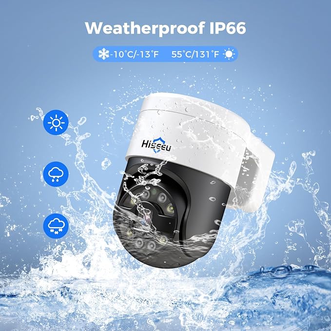 Hiseeu ใAuto Tracking +2-Way Audioใ 5MP PoE Wired Security Camera Outdoor,PTZ 300ยฐPan 90 Tilt Digital Zoom,CCTV Home Security Cameras,Spotlight Alarm,Human Detection,No Monthly Fee