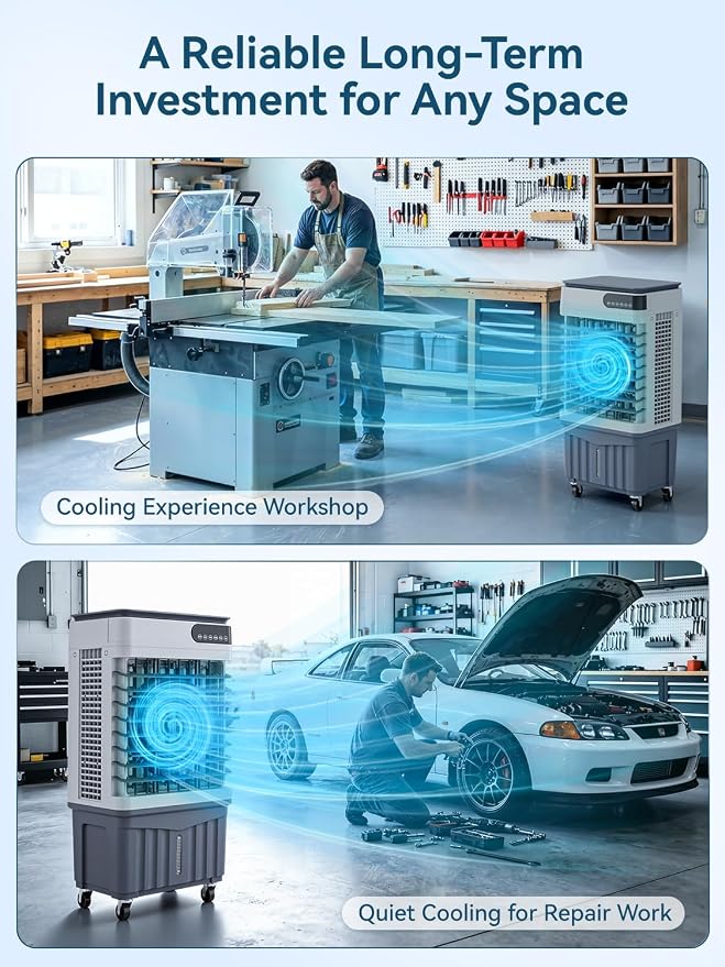 2800CFM Swamp Cooler, 4-IN-1 Evaporative Air Conditioners With 9.8 Gal Water Tank, 4 Ice Packs, Remote, 12H Timer, 120°Oscillation, 36”Portable Cooling Fan with 3 Modes&Speeds for Indoor Room (9)