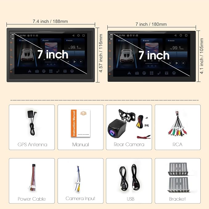Haudio Double Din Car Stereo, 7 Inch HD Touchscreen with Wireless Apple Carplay & Android Auto, Mirror Link, Bluetooth 5.4, SWC, Subwoofer, 5.1 CHN, Backup Camera, 2+64GB, FM/AM Car Radio Receiver