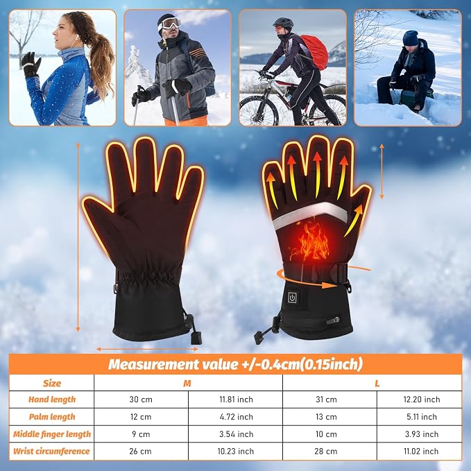Heated Gloves for Men Women - 5V 5000mAh Rechargeable Heating Gloves 3 Heating Levels Electric Non-Slip Heated Gloves, Hand Warmer for Winter Skiing Motorcycle Cycling Camping