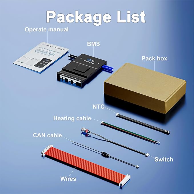 JKBMS Smart BMS with Heat CAN RS485 8S-20S 200A 2A Active Balance with Bluetooth Battery Protection Board for LiFePO4 Li-ion LTO Battery Pack (JK-B2A20S20P-HC)