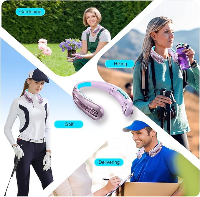 Portable Neck Fans that Blow Cold Air, Rechargeable Personal Small Wearable Cooler With 3-Speed, LED Display, 5000mAh, Type-C Port, Gift For Women, Dad, Birthday, Father, Travel, Outdoor, (Pink)