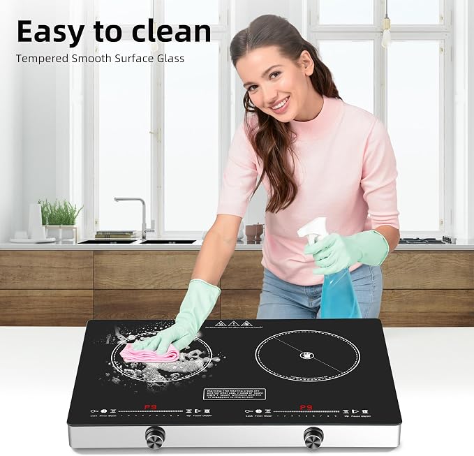 Electric Cooktop,110V 2500W Electric Stove Top with LED Knob Control,9 Power Levels, Kids Lock & Timer,Overheat Protection stove,24 Inch 2 burner cooktop