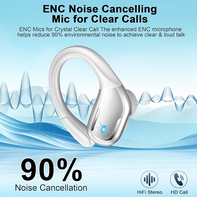 Wireless Earbuds, 75hrs Bluetooth 5.4 Headphone Sport, 2026 Bluetooth Earbuds Deep Bass Over Ear Buds with Earhooks, ENC Noise Cancelling Earphone Mic, IP7 Waterproof for Workout/Running/Gym Sliver