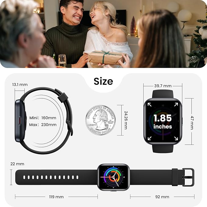 Smart Watch for Men, Mens Smart Watches for Android/iPhone/Samsung, Make/Answer Call & Alexa, Smartwatch with Heart Rate/Sleep/SpO2/Stress Monitor, 100+ Sport Modes Waterproof Fitness Tracker-Black